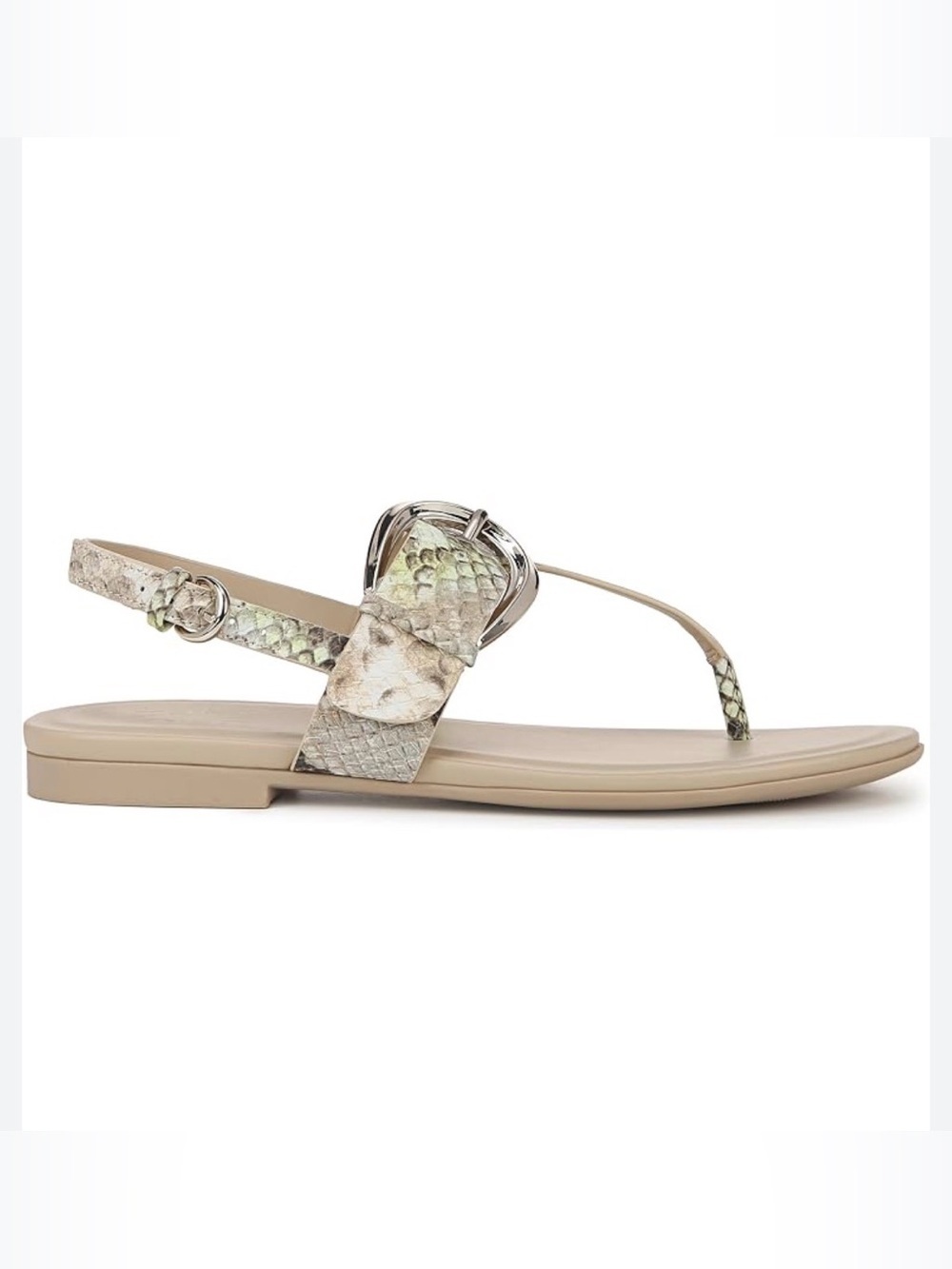 Naturalizer Taylor Sling Back Tan Snake-Print T-Strap Sandal Silver Buckle Sz 9